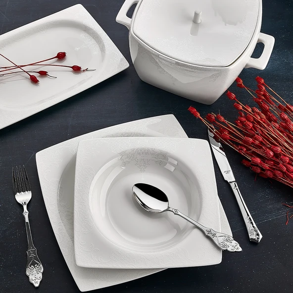 Aryıldız AR 45002 Bone Square Porselen 60 Parça Yemek Takımı ürün görseli 1