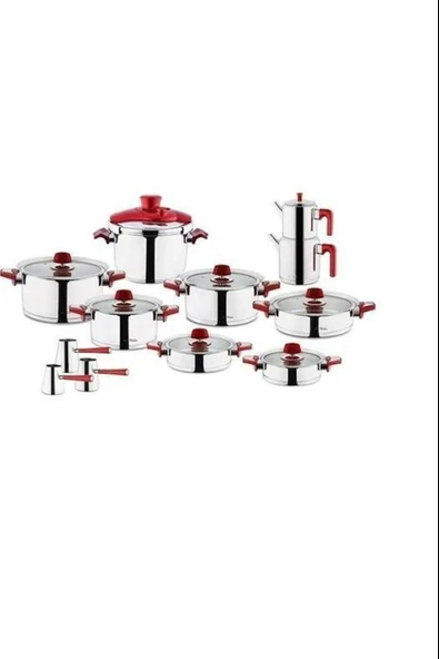 Aryıldız Flamingo Cam İdeal 22 Parça Tencere Seti - Red