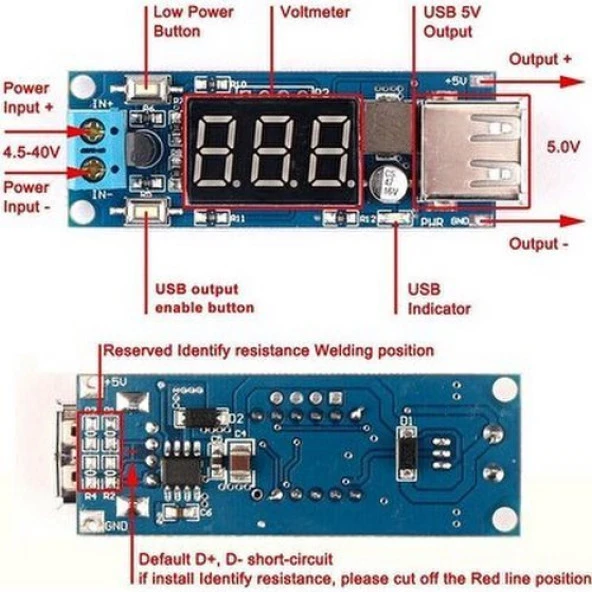 DC 4.5-40V dan 5V 2A a  USB Gerilim Azaltıcı Modülü - Resim 2