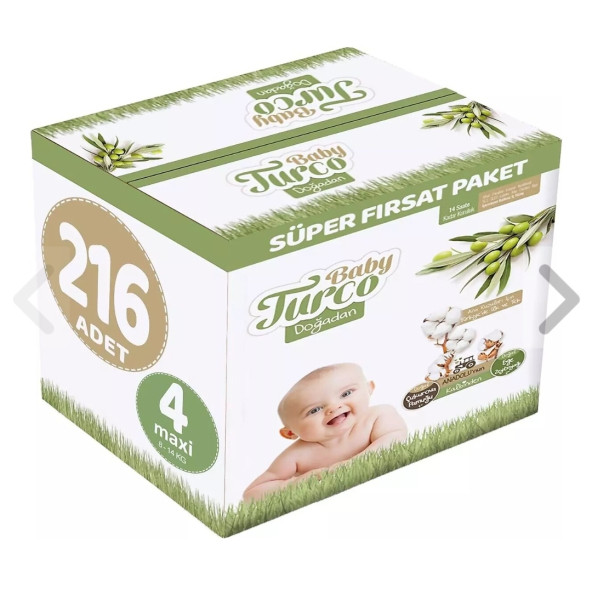 Baby Turco Doğadan 4 Beden Maxi 216'lı Bebek Bezi