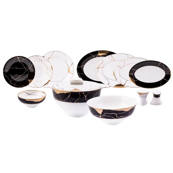 Jumbo Marble Bone 61 Parça 12 Kişilik Yemek Takımı - Resim 2