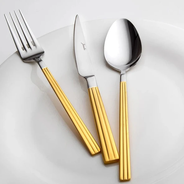 Jumbo 5300 Mat Altın 12 Kişilik 60 Parça Çatal Kaşık Bıçak Takımı - Resim 4