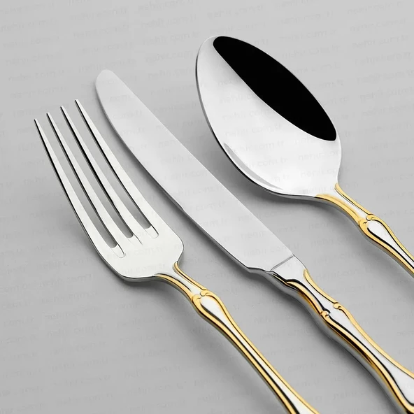 Nehir Adriana Altın Sade 84 Parça Kutulu Çatal Kaşık Bıçak Takımı - Resim 9