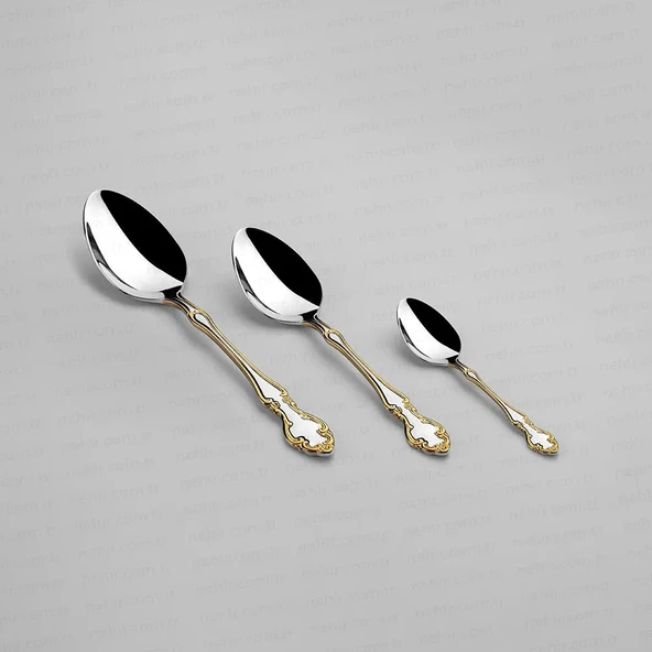 Nehir Adriana Altın Sade 84 Parça Kutulu Çatal Kaşık Bıçak Takımı - Resim 2