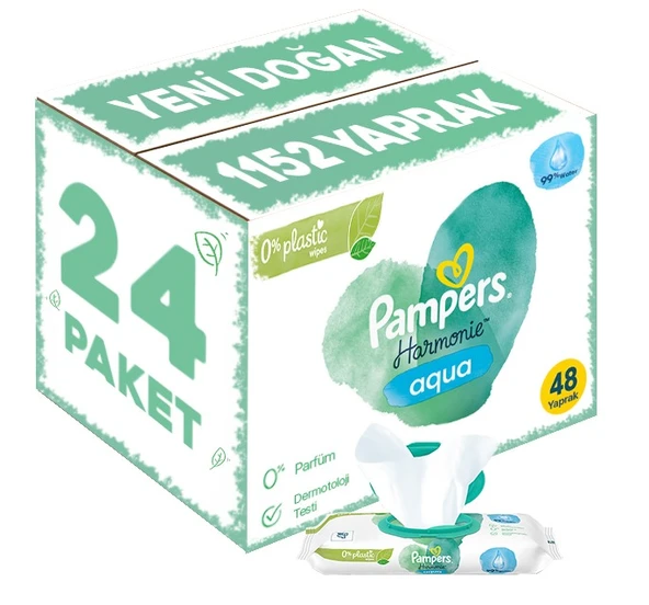 Prima Pampers Harmonie Islak Havlu Mendil Aqua Pure 48 Yaprak 24 Lü Set (1152 Yaprak) Organik Pamuk - 1
