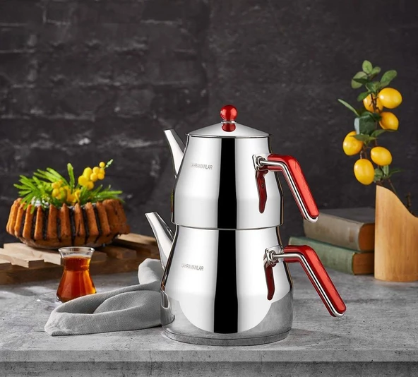 Kahramanlar Prizma Mega Boy Çelik Çaydanlık Takımı-Kırmızı ürün görseli 1