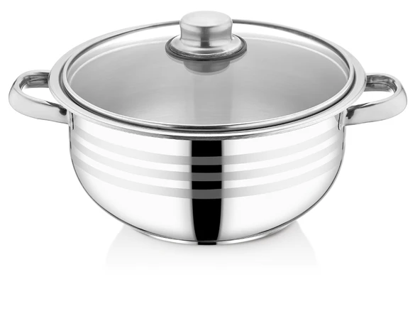 Bestinox 28x16 cm Boru Kulplu Cam Kapaklı Çelik Derin Tencere-8.75 Litre