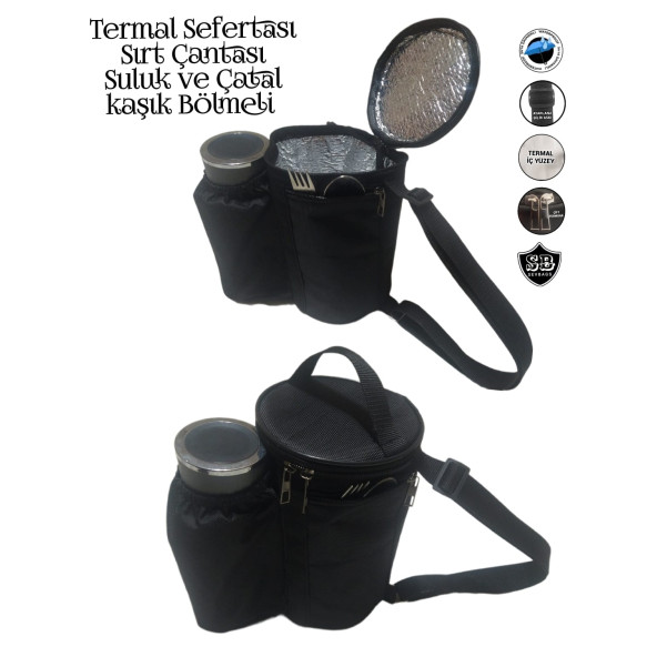 Sevbags Termal Sefertası Sırt Çantası Suluk ve Çatal Kaşık Cepli - 2