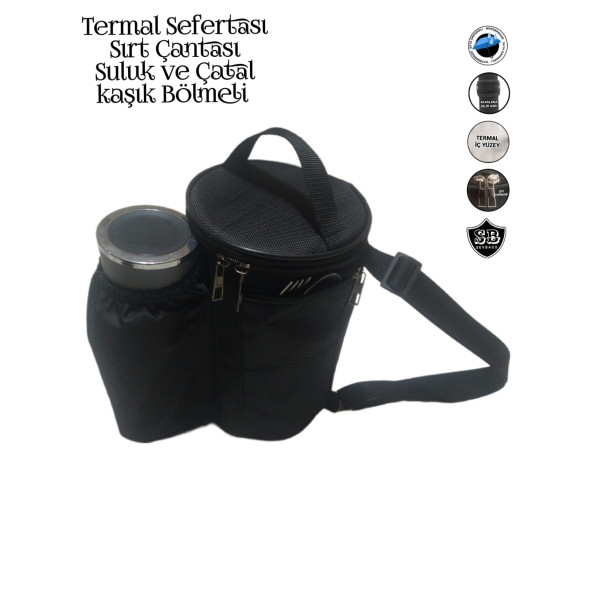 Sevbags Termal Sefertası Sırt Çantası Suluk ve Çatal Kaşık Cepli - 3
