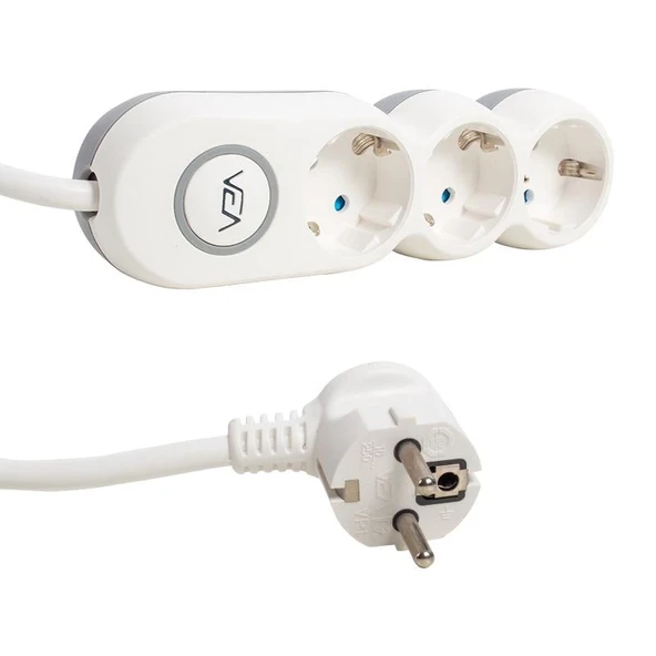 Vea VE2S3S 3 lü Anahtarlı Çoklu Priz 2 Metre Uzatma Kablosu 3500 Watt 10 Amper Bakır Kablo - 4