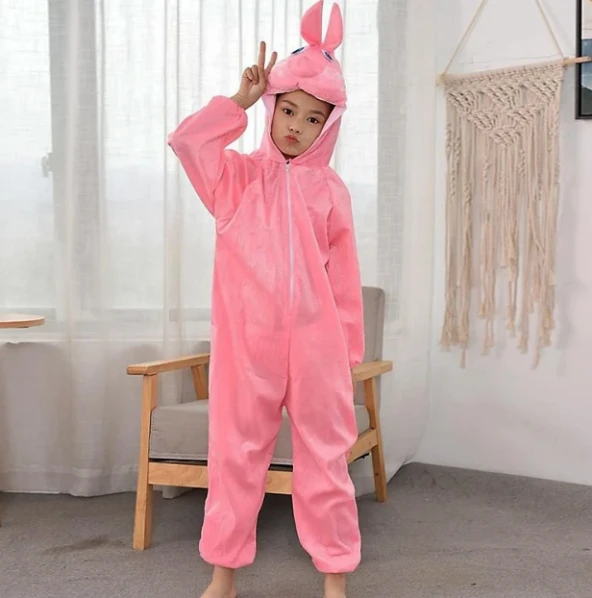 Çocuk Tavşan Kostümü Pembe Renk 6-7 Yaş 120 cm