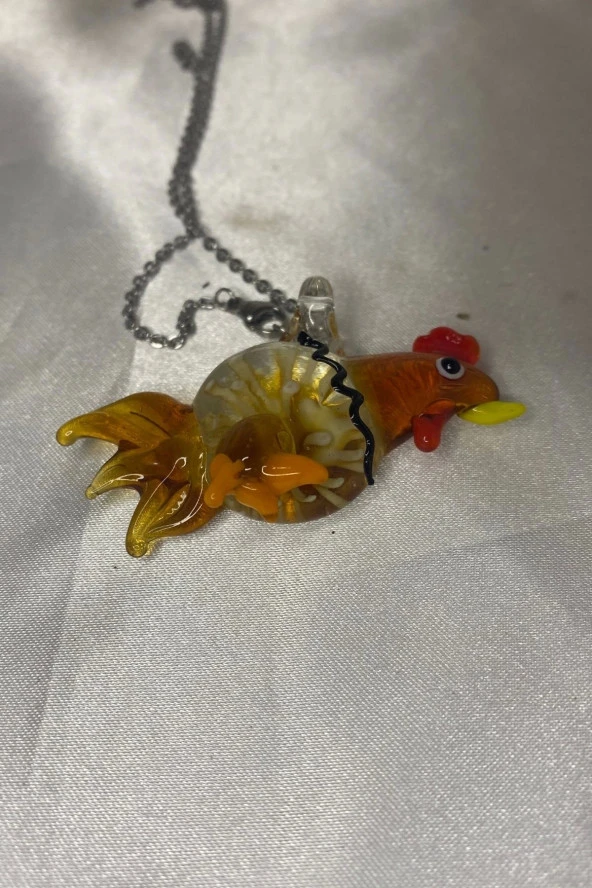 Feng Shui Ejderha Yılında Koruyucu Horoz Kolye Marone İtalyan Cam Özel Üretim Kahve - 7