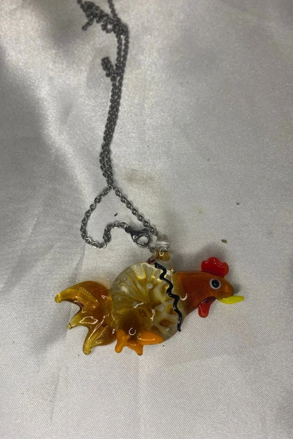 Feng Shui Ejderha Yılında Koruyucu Horoz Kolye Marone İtalyan Cam Özel Üretim Kahve - 9