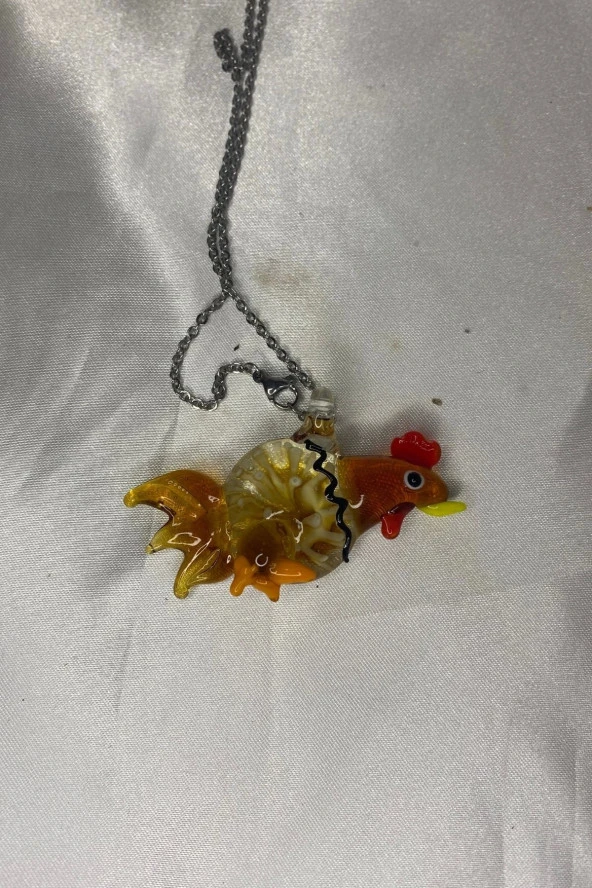 Feng Shui Ejderha Yılında Koruyucu Horoz Kolye Marone İtalyan Cam Özel Üretim Kahve - 10