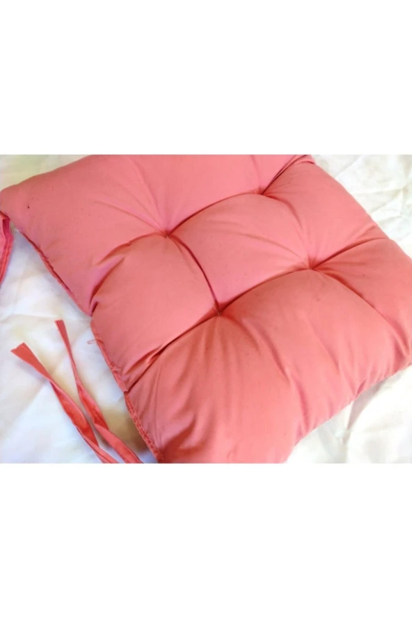 Silikonlu Dekoratif Bağlanabilir Pofuduk Sandalye Minderi, 40x40cm, Bağcıklı, Pembe - 2