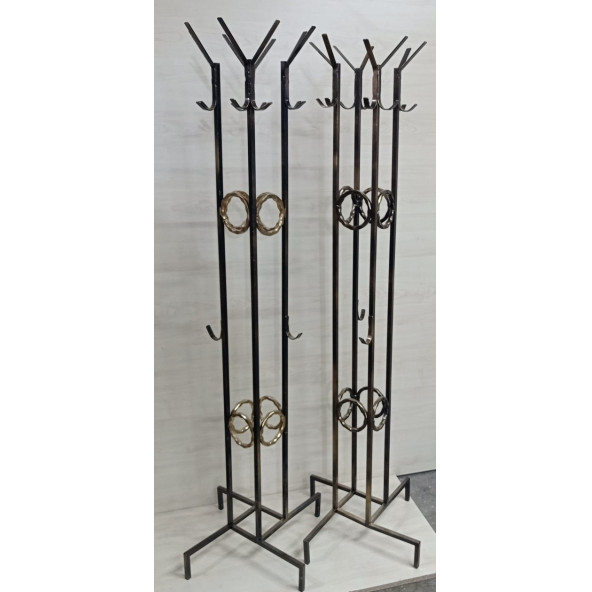 Metal Ayaklı Askılık Portmanto Siyah Renk Gold Eskitme - 2