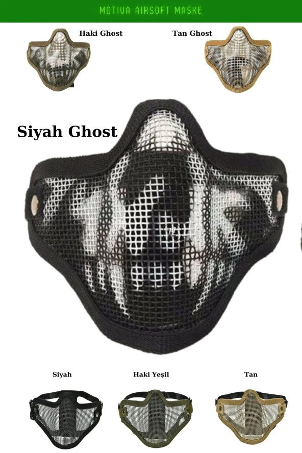 Airsoft Yüz Maskesi Siyah Ghost Koruyucu Pro Çelik Tel Maske
