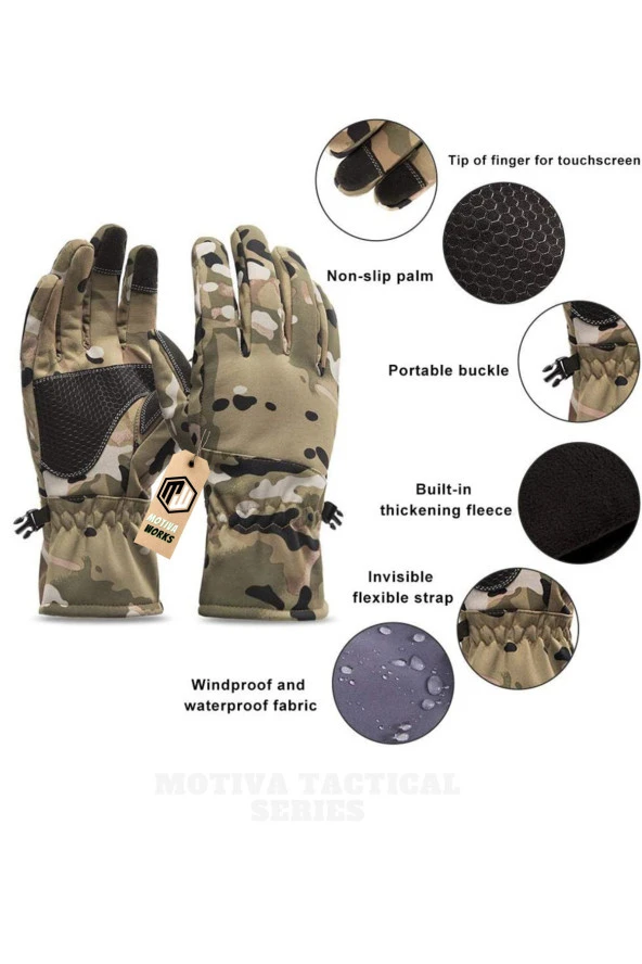 Su Geçirmez Softshell Multicam Motosiklet Taktik Askeri Spor Kışlık Kar Balıkçı Eldiveni - 3