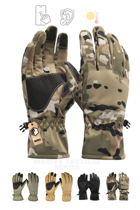 Su Geçirmez Softshell Multicam Motosiklet Taktik Askeri Spor Kışlık Kar Balıkçı Eldiveni - 4