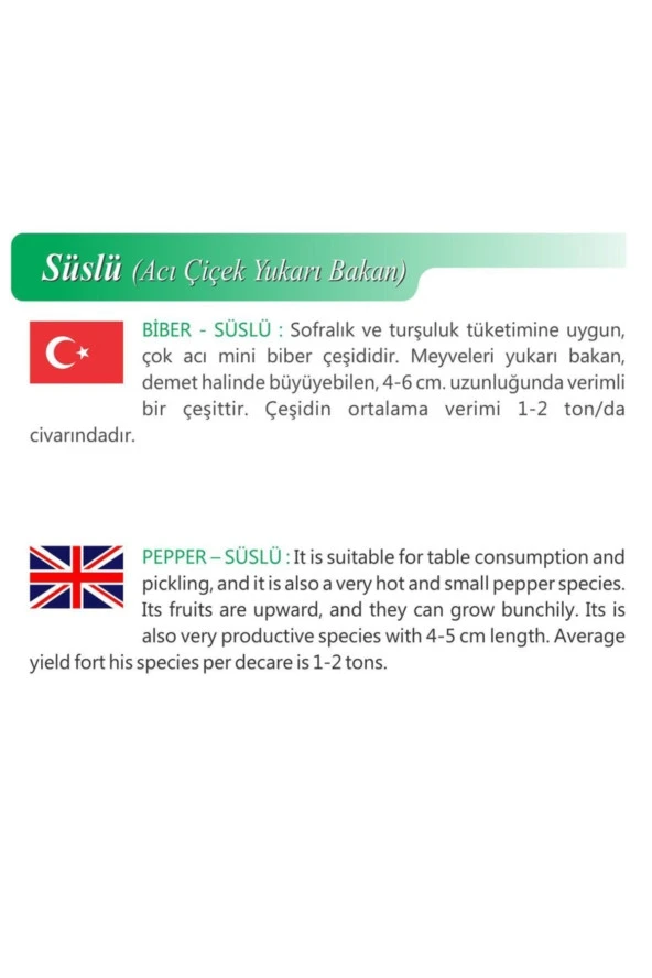 AGRODAL TARIM Ata Tohumu Yerli Doğal Turşuluk Acı Süslü Biberi 100 Adet Tohum - Resim 2