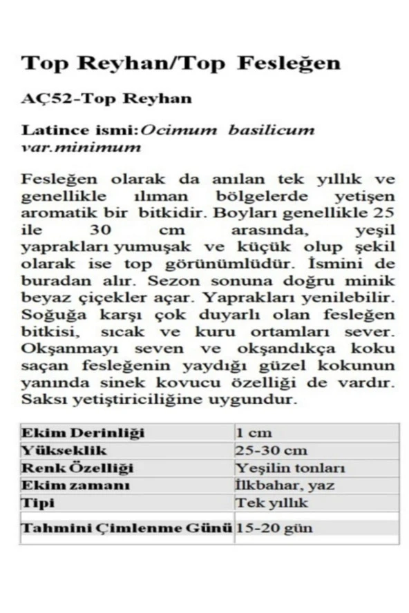 AGRODAL TARIM Top Reyhan/top Fesleğen Çiçeği 100 Adet Tohum ürün görseli