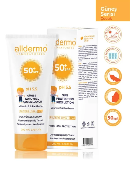 Alldermo Çocuk Güneş Losyonu SPF50 200 ml