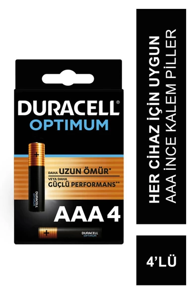 Duracell Optimum Alkalin AAA İnce Kalem Piller 4’lü Paket