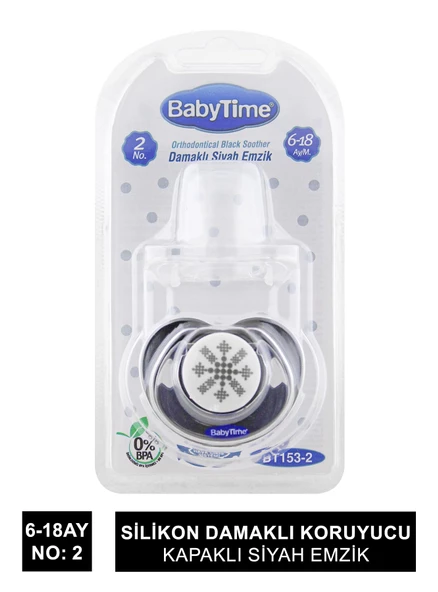 BabyTime Silikon Damaklı Koruyucu Kapaklı Siyah Emzik 6-18 - BT153-2 -