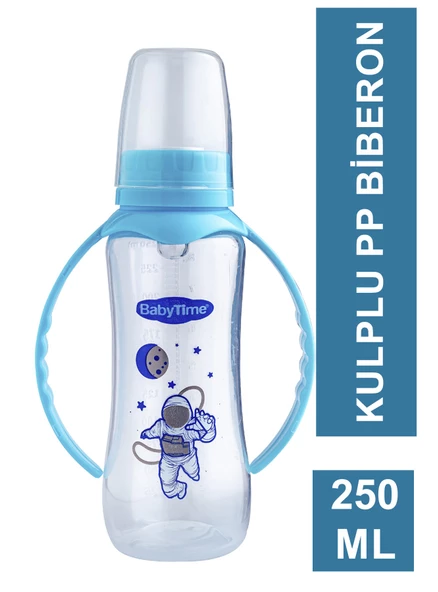 BabyTime PP Kulplu Biberon 250 ml - BT069 -Mavi