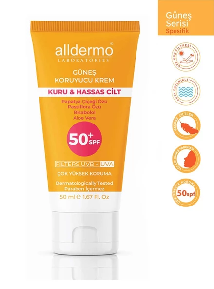 Alldermo Kuru Hassas Cilt Güneş Koruyucu Krem SPF 50+ 50 ml