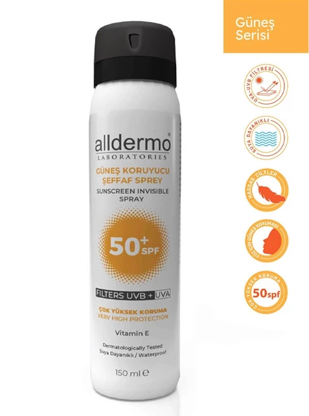 Alldermo Güneş Koruyucu Şeffaf Sprey SPF50+ 150 ml