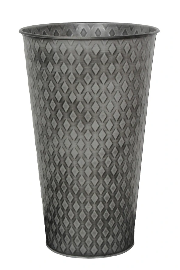 Metal Desenli Galvaniz Eskitme Patina Gümüş Saksılık, Çiçeklik ,vazo 41*24cm