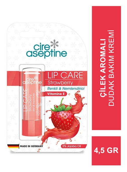 Cire Aseptine Çilek Aromalı Renkli Dudak Bakım Kremi 4,5gr