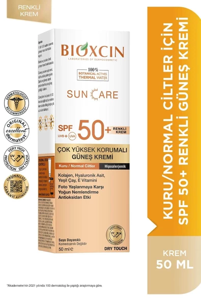 Bioxcin Sun Care Kuru/Normal Ciltler İçin Renkli Güneş Kremi Spf50+ 50 ml