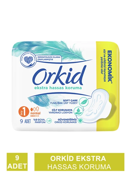 Orkid Ekstra Hassas Koruma Normal -Boy 1- Kanatlı Hijyenik Ped 9 Adet
