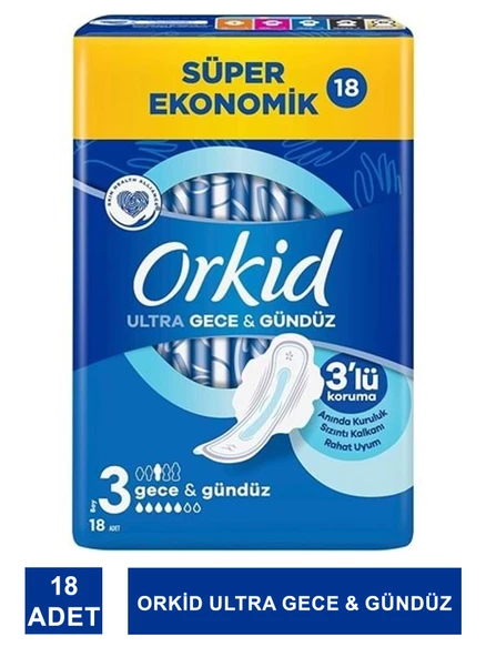 Orkid Ultra Gece & Gündüz - Boy 3 - Hijyenik Ped 18 Adet