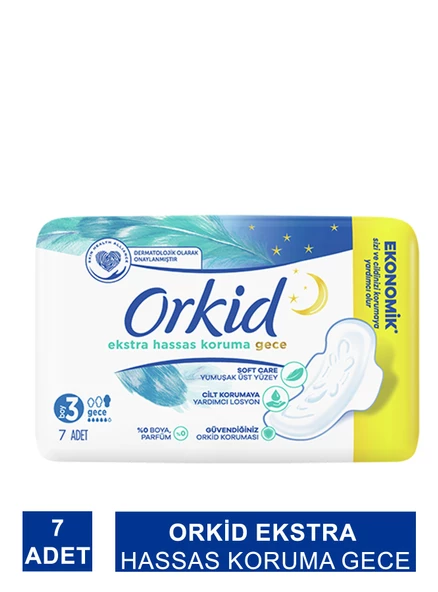 Orkid Ekstra Hassas Koruma Gece -Boy 3- Kanatlı Hijyenik Ped 7 Adet