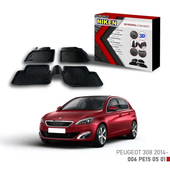 Peugeot 308 -2014 için Uyumlu 3D Paspas