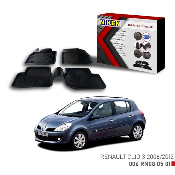 Renault Clio 3 için Uyumlu 2006-2012 3D Paspas