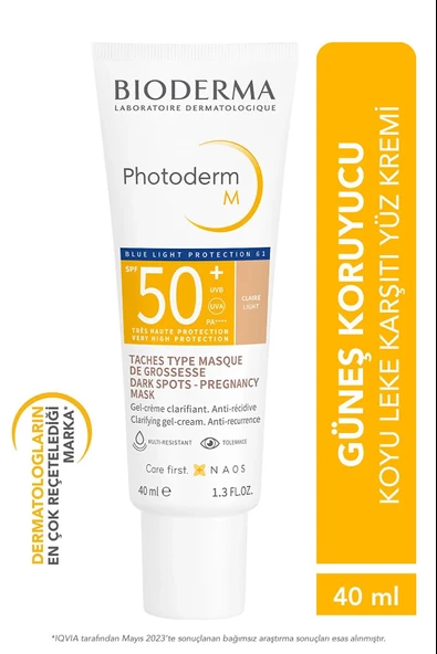 Bioderma Photoderm M SPF50+ Light Koyu Lekeye, Mavi Işığa Karşı SPF50+ Açık Renkli Yüz Güneş Kremi 40 ml