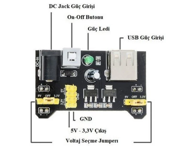 MB-102 3.3V 5V Breadboard Güç Kaynağı Modülü - Resim 2