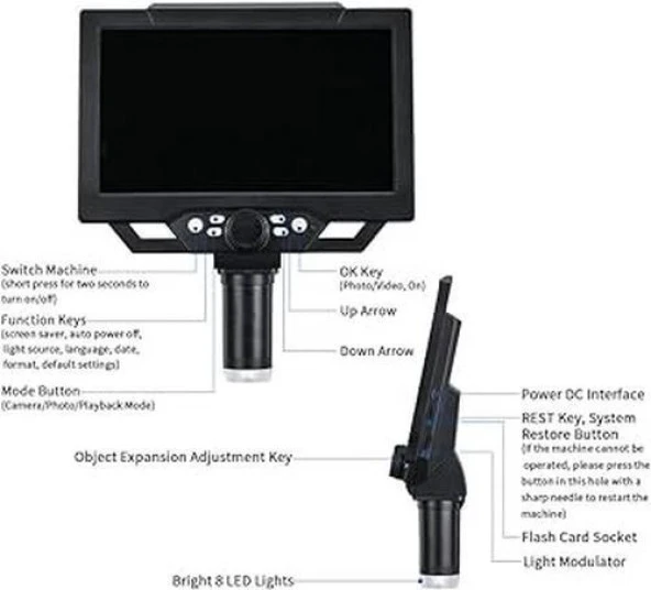 G1200 1200x12MP Dijital Mikroskop + 7" Taşınabilir LCD Ekran (EU Adaptör) - Resim 3