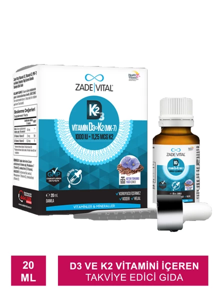 Zade Vital D3K2+Keten Tohumu Yağı Damla 20 ml