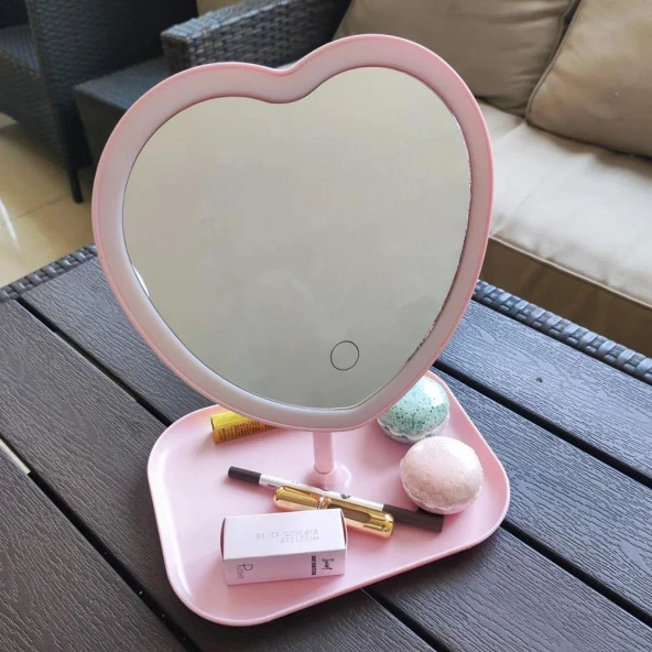 Valkyrie Kalp Şeklinde LED Işıklı Şarjlı Makyaj Aynası - 3 Farklı Işık Rengi - Dokunmatik Touch Ekran - Şarjlı ve Kontrast Ayarlı - Büyük Boy - 5