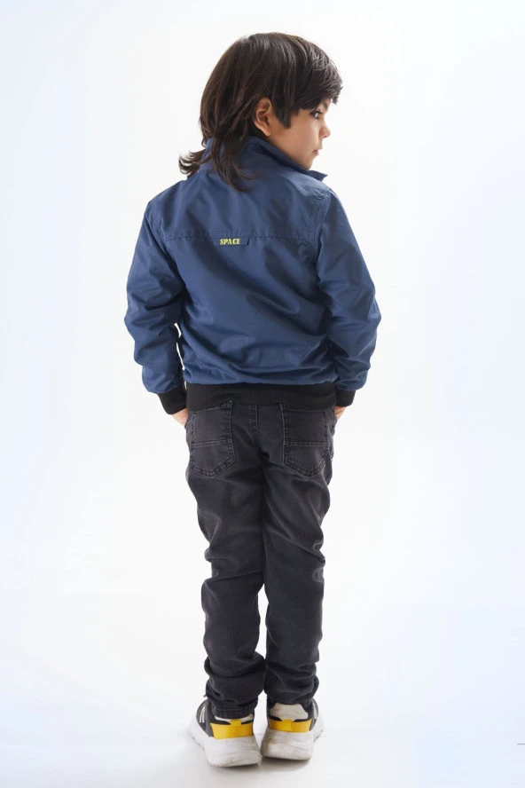 İndigo Palmiye Baskılı Tişörtlü Erkek Çocuk Ceketli 3lü Takım 17586 - 5