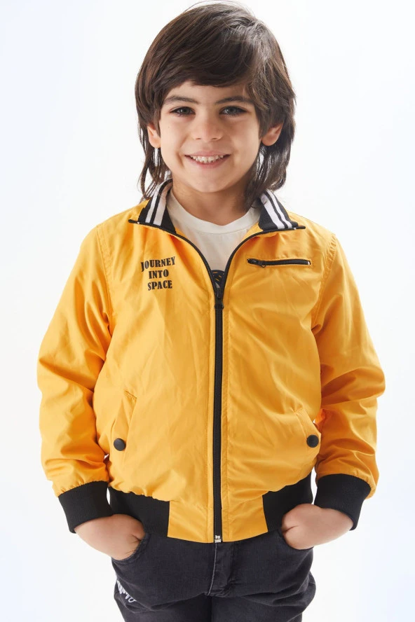 Hardal Palmiye Baskılı Tişörtlü Erkek Çocuk Ceketli 3lü Takım 17583 - 2