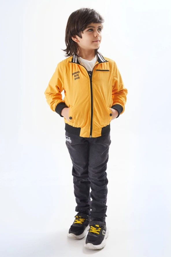 Hardal Palmiye Baskılı Tişörtlü Erkek Çocuk Ceketli 3lü Takım 17583 - 4