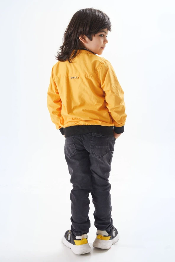 Hardal Palmiye Baskılı Tişörtlü Erkek Çocuk Ceketli 3lü Takım 17583 - 5