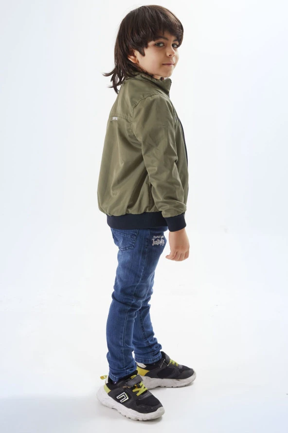 Haki Palmiye Baskılı Tişörtlü Erkek Çocuk Ceketli 3lü Takım 17581 - 4