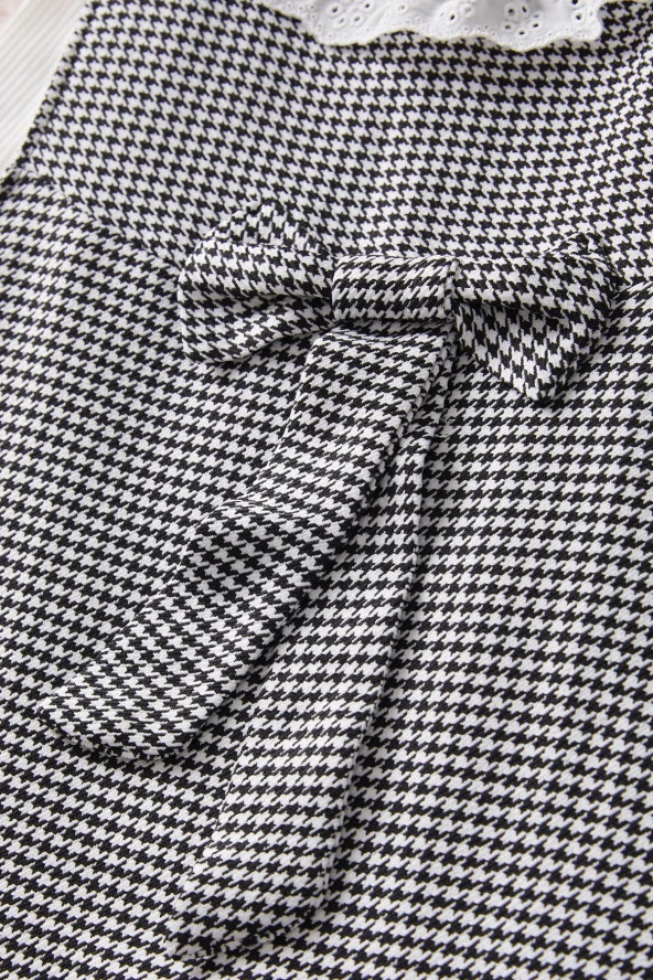 Siyah Kazayağı Desenli Fiyonklu Kız Çocuk Badili Elbise 17580 - 3